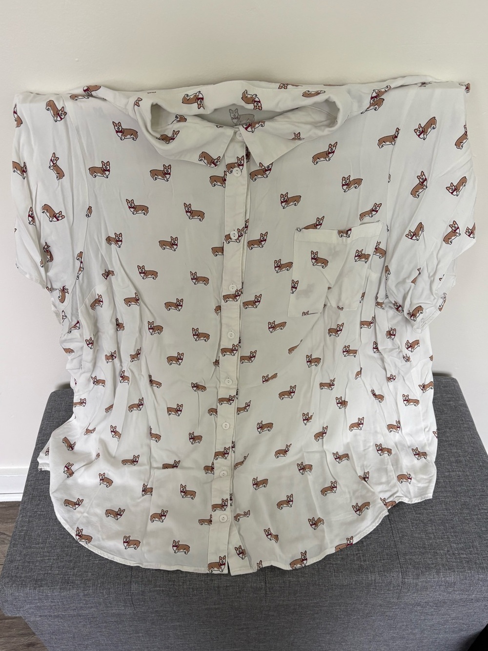 torrid White Button-Up Shirt with Corgi Print